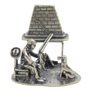 Vintage Italian Silver Hunter with Dog Fireplace Miniature Figurine, 1970s For Sale