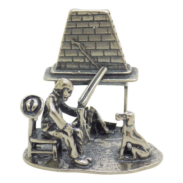 Vintage Italian Silver Hunter with Dog Fireplace Miniature Figurine, 1970s For Sale