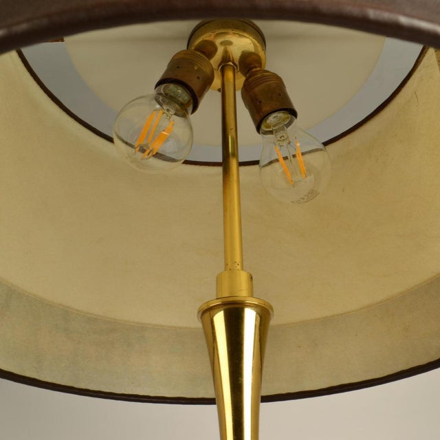 Leather and Brass Table Lamp with Parchment Shade, 1960s For Sale - Image 9 of 12