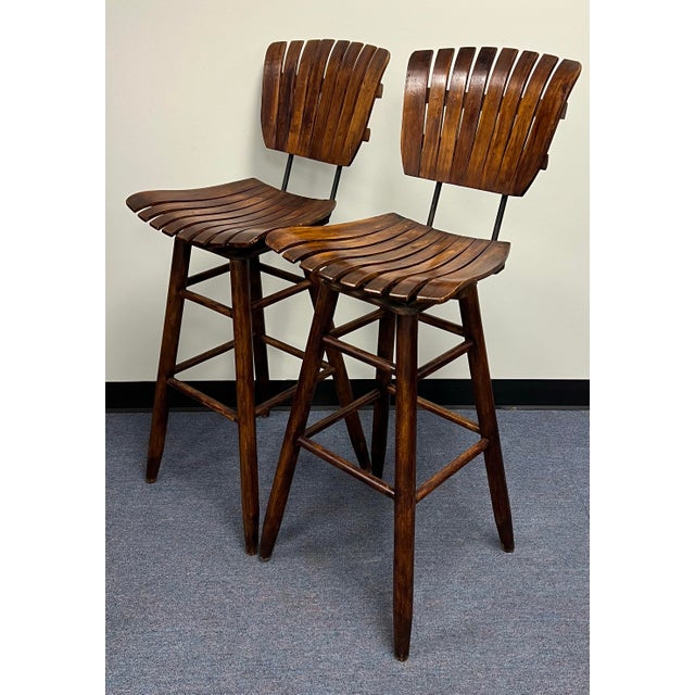 Arthur Umanoff Arthur Umanoff Mid Century Swivel Bar Stools - A Pair For Sale - Image 4 of 12