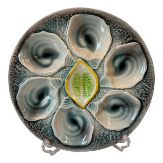 Vintage Italian Majolica Oyster Plates With Lemon Centers For Sale