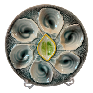 Vintage Italian Majolica Oyster Plates With Lemon Centers