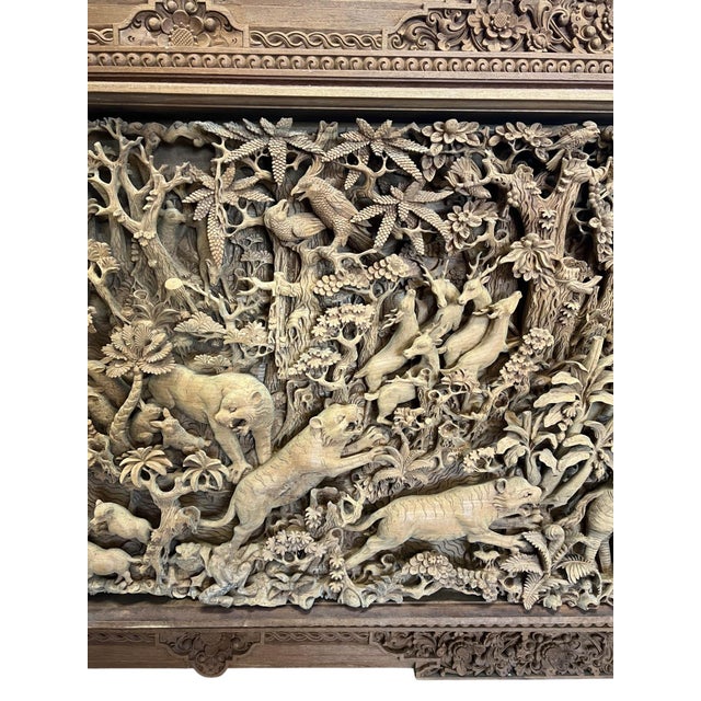 Monumental Indonesian Architectural Carved Teak Relief Wall Panel For Sale In West Palm - Image 6 of 16