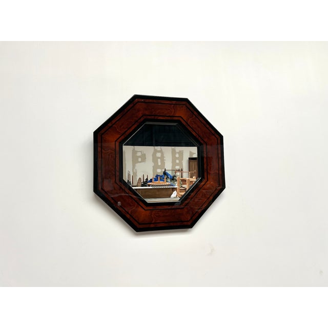 Octagonal Wooden Mirror by Jean-Claude Mahey, 1970s For Sale - Image 12 of 12