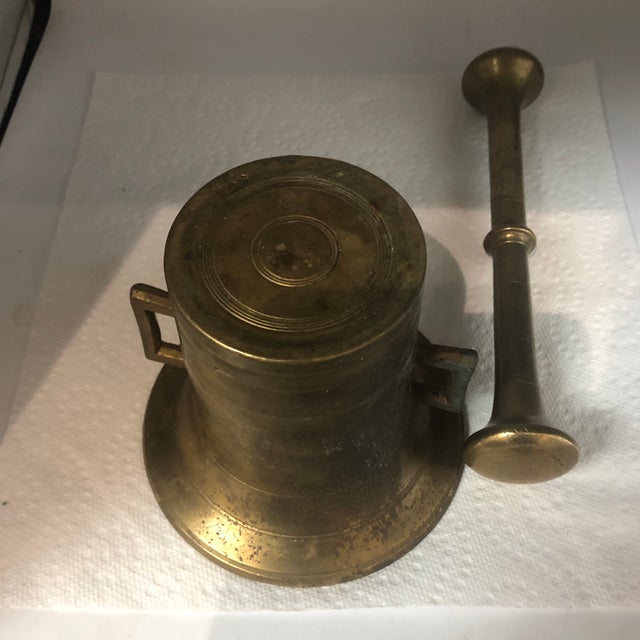 Antique Brass Mortar and Pestle For Sale - Image 10 of 13