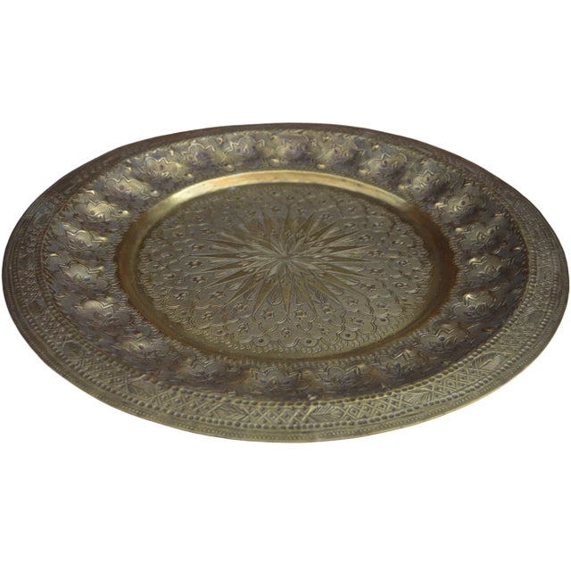 Early 20th Century Antique Engraved Moorish-Patterned Brass Tray For Sale - Image 5 of 10