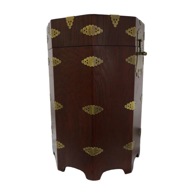 Mid 20th Century Octagonal Korean Wooden Chest/Hat Box With Brass Hardware For Sale - Image 4 of 9