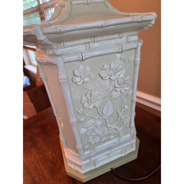Ceramic Vintage Regency Glazed Ceramic Pagoda Lamp For Sale - Image 7 of 13