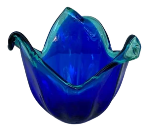 1960s Blue Murano With Teal Green Accents Vase