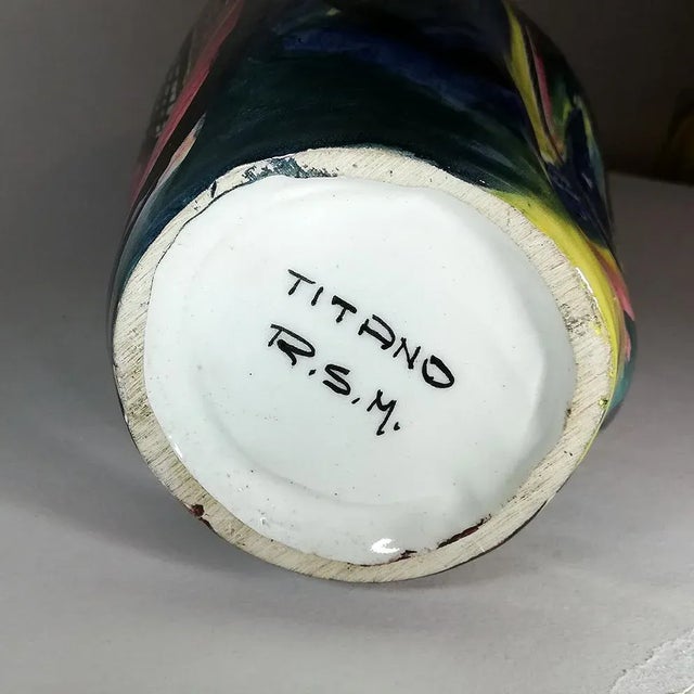 Black Mid-Century Italian Ceramic Vase from Titano R.S.M. For Sale - Image 8 of 14