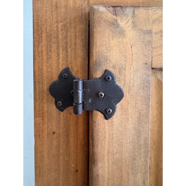 1980s Rustic Solid Pine Storage Armoire With Wrought Iron Accents, Mexico For Sale - Image 10 of 13