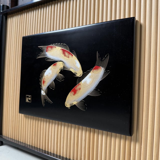 Contemporary Wajima Lacquer Panel with Koi, 1970s For Sale - Image 3 of 18