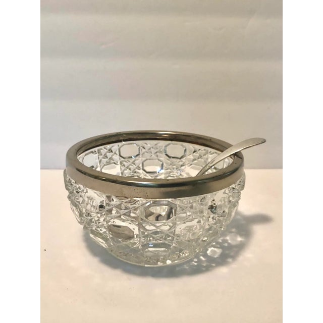 Art Deco English Cut Crystal Silver Rim Jam Dish With Serving Spoon Set - 2 Pieces For Sale - Image 3 of 9