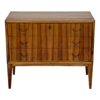 Mid-Century Chest of Drawers in Walnut with Brass Handles, 1960s For Sale
