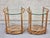 Stunning pair of 1980s zebrawood two-tier side tables with dramatic striped grain. Each features a round beveled glass...