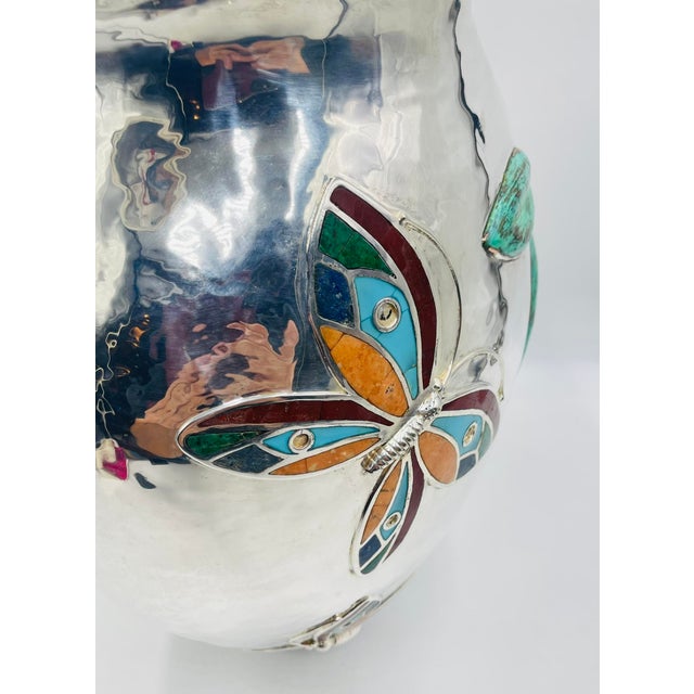 1980s Emilia Castillo Oversized Silver Pitcher With Stone Inlay, Taxco Silversmithing For Sale - Image 11 of 14