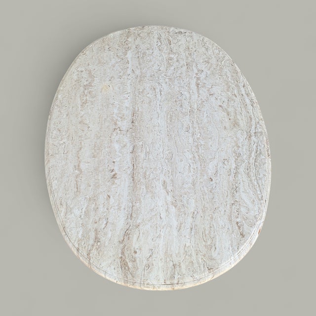 Paper Vintage Faux Travertine-Top Coffee Table With Cabriole Legs, Marble For Sale - Image 7 of 15