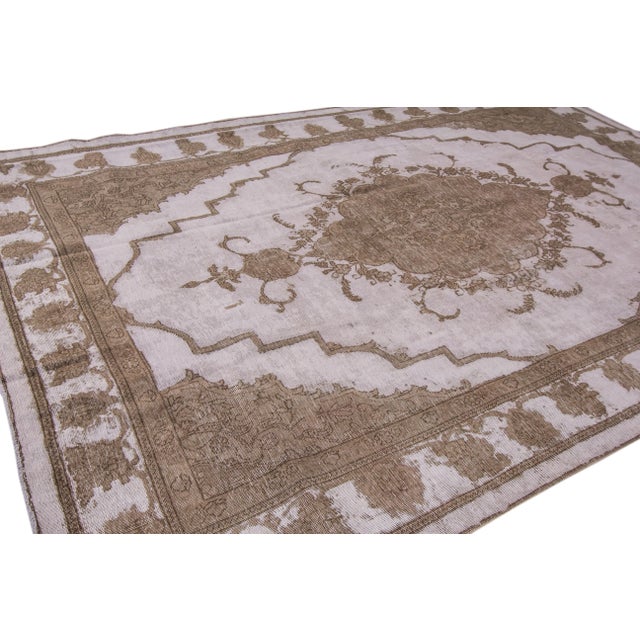 1960s 1960s Vintage Tabriz Brown Handmade Medallion Wool Rug For Sale - Image 5 of 8