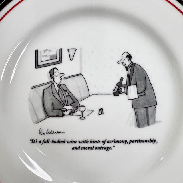 Vintage New Yorker Plates, Set of 3 | Restoration Hardware Wine Cartoon For Sale In Miami - Image 6 of 11