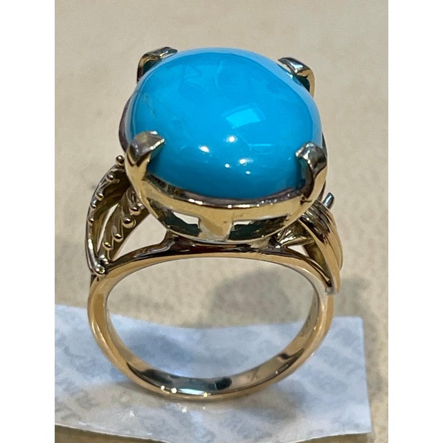 Vintage 12 Ct Natural Oval Sleeping Beauty Turquoise Ring, 14 Kt Yellow Gold For Sale - Image 18 of 18