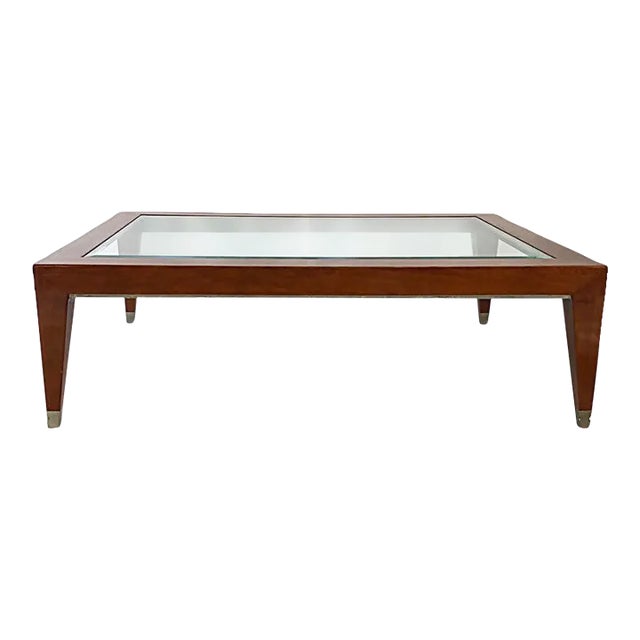 Late 20th Century Vintage Enrique Garcel Mahogany Coffee Table With Inset Beveled Glass Top For Sale