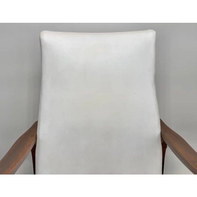 Animal Skin Milo Baughman Style MCM in White Faux Leather Rocking Chair For Sale - Image 7 of 12
