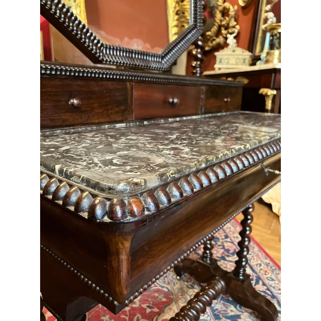 Black Victorian Dressing Table in Mahogany with Black Marble Top and Mercury Mirror Glass, 1890s For Sale - Image 8 of 12