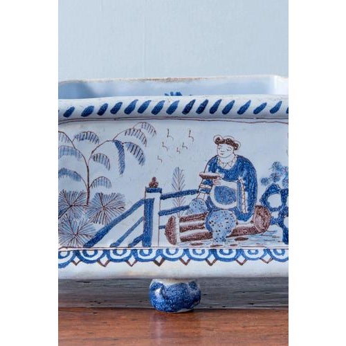 Chinoiserie Faience Jardiniere with Twisted Handles from Nevers, 19th Century For Sale - Image 9 of 11