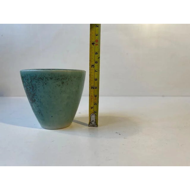 Blue Stoneware Vase in Green Glaze, Saxbo, 1950s For Sale - Image 8 of 10