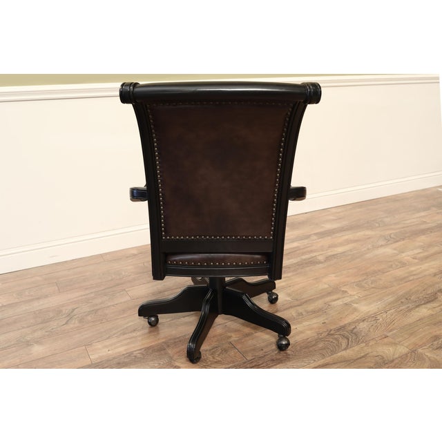 Black and Borwn Glazed Leather Executive Chair With Nail Trim and Umbria Finish Frame For Sale In New York - Image 6 of 8