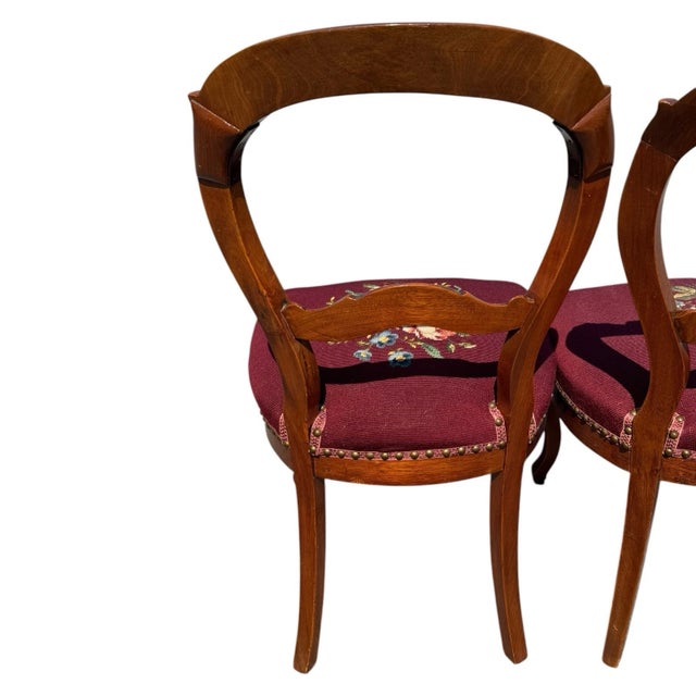 Pair Antique C1880 Victorian Walnut Side Chairs Needlepoint French Polished For Sale - Image 9 of 18