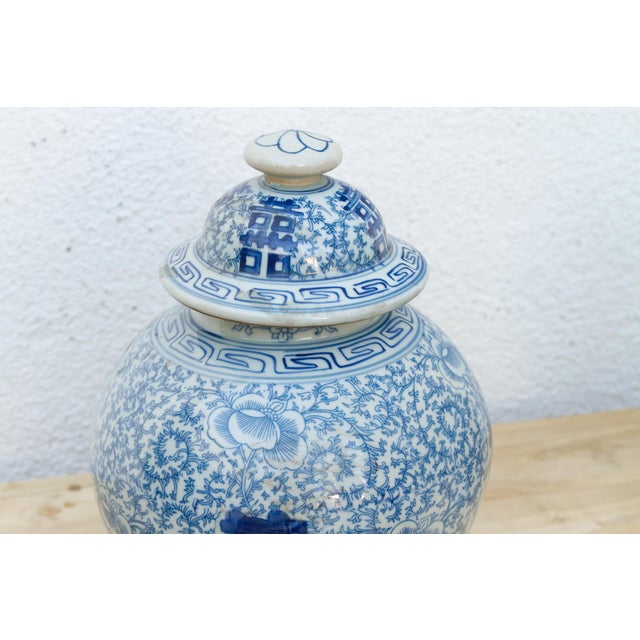 Blue Pair of Blue & White Double Happiness Jars For Sale - Image 8 of 14