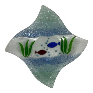 Vintage Handmade Fused Art Glass Bowl with Sea Life For Sale