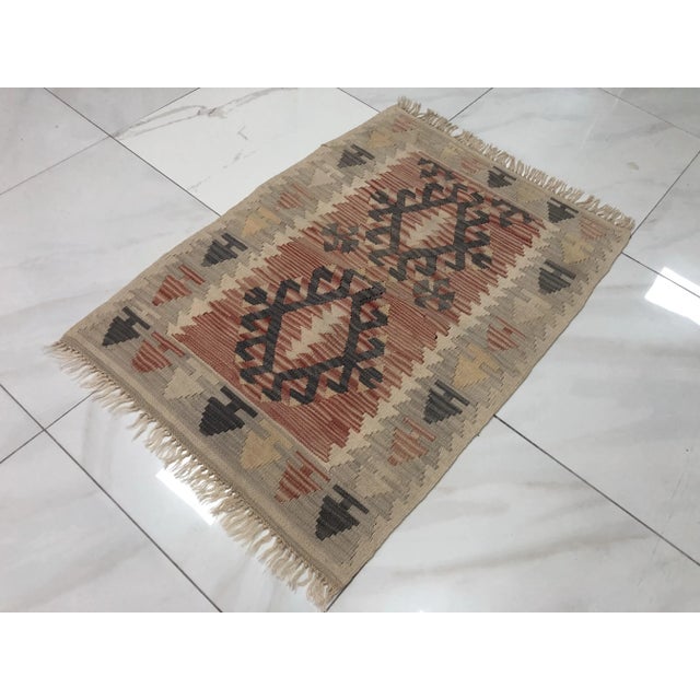 Art Deco 1960s Turkish Handmade Tribal Floor Kilim For Sale - Image 3 of 11