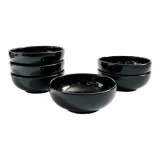 Mid 20th Century McCoy Black Pottery Soup or Cereal Bowls - Set of 6 For Sale
