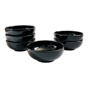 Mid 20th Century McCoy Black Pottery Soup or Cereal Bowls - Set of 6