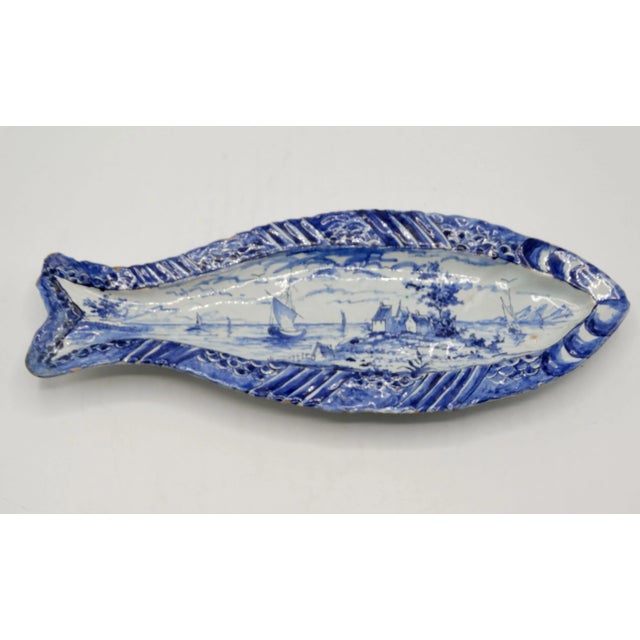 Late 19th Century Early Antique Dutch Delft Chinoiserie Herring Fish Dish Plate For Sale - Image 5 of 7
