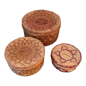 Vintage 1970s Banded Sweetgrass Nesting Baskets-Set of 3