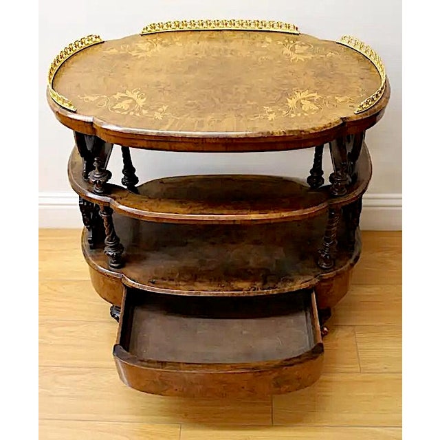 English Late 19th Century Three-Tier, Burled Wood & Brass Bar Cart For Sale - Image 3 of 6