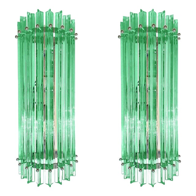 Green Wather Triedro Murano Glass Wall Sconces by Simoeng, Set of 2 For Sale