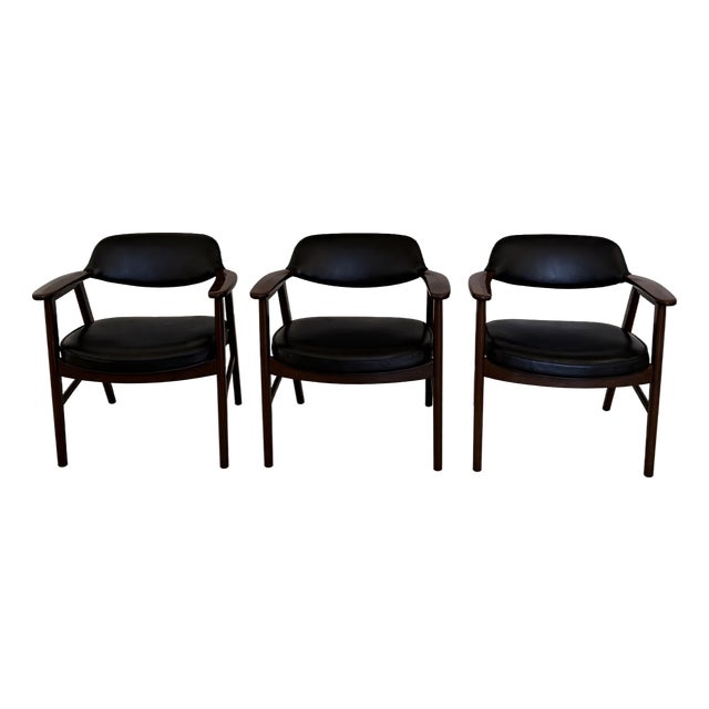 Rare Paoli Mid-Century Modern Chairs · Set of Three · Walnut & Leather · Authentic 1970s MCM Seating For Sale