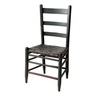 Antique Primitive Ladder Back Chair With Splint Seat For Sale