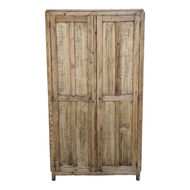 Vintage Parisian Beech Wardrobe, 1940s For Sale