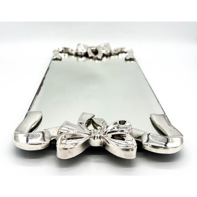 1980s 1980s Godinger Silver-Plated Bow & Ribbon Mirrored Vanity Tray — Hollywood Regency / Traditional / Shabby Chic For Sale - Image 5 of 18