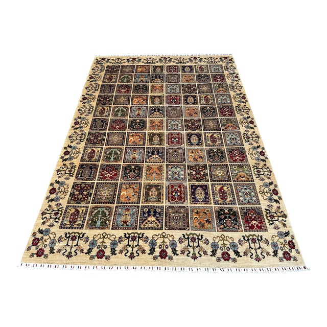 Hand-Knotted Afghan Bakhtiari Panel Garden Wool Area Rug - 8'1" X 11'5" For Sale