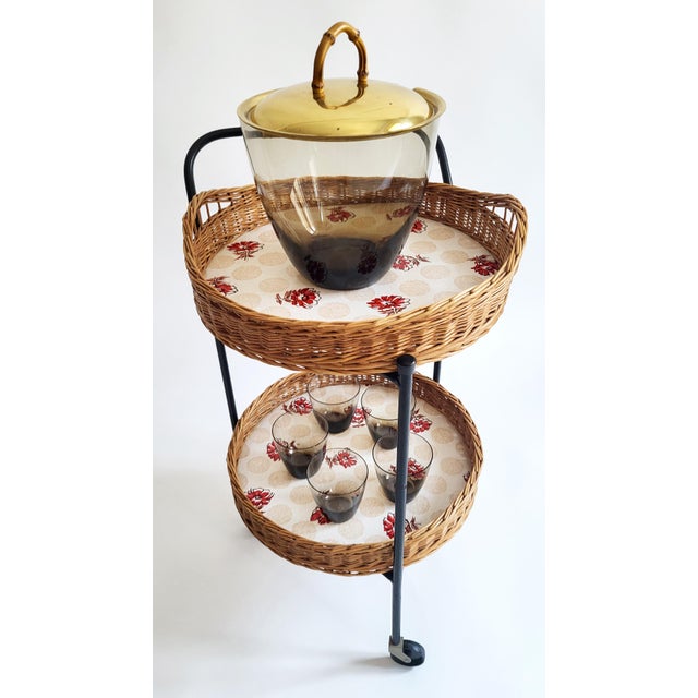 Rattan and Lacquered Iron Bar Trolley, Austria, 1950s For Sale - Image 9 of 14
