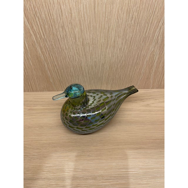 Iittala Mid 20th Century Vintage Signed Oiva Toikka Female Common Teal Bird Green Tavitar/Iittala Nuutajarvi Art Glass Bird For Sale - Image 4 of 5