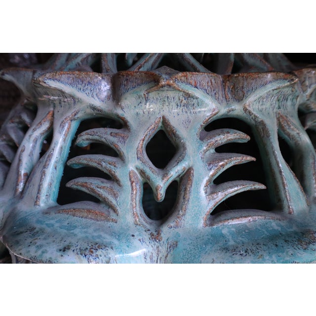 Teal Rare Joel Cottet Oregon Artist Large Teal Ceramic Sculpture With Light Feature For Sale - Image 8 of 8