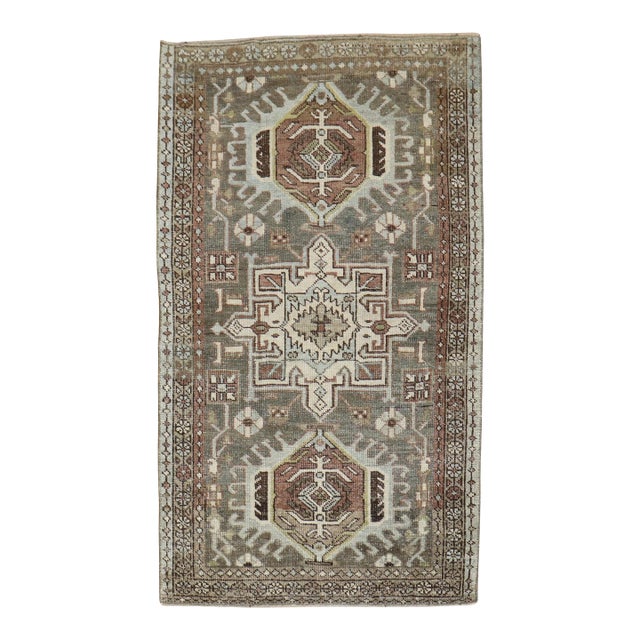 Early 20th Century Zabihi Collection Charcoal Persian Heriz Scatter Rug - 2'9" x 4'4" For Sale