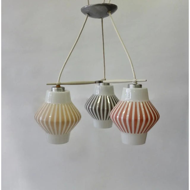 White Midcentury Multicolored 3 Globe Hanging Ceiling Light Fixture For Sale - Image 8 of 10